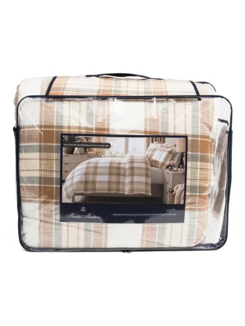 BROOKS BROTHERS 3pc Cotton Percale Plaid Comforter Set